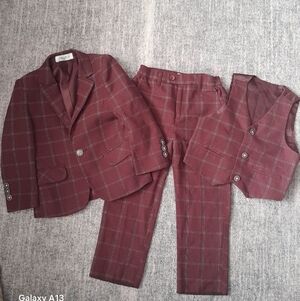 Burgundy Checkered Suit Set